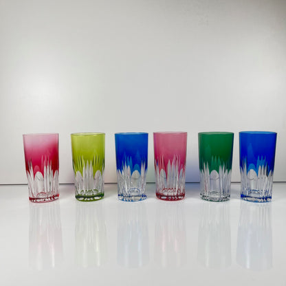 Lot de 6 verres Long drink en cristal doublé coloré , Années 1970, Europe de l'Est