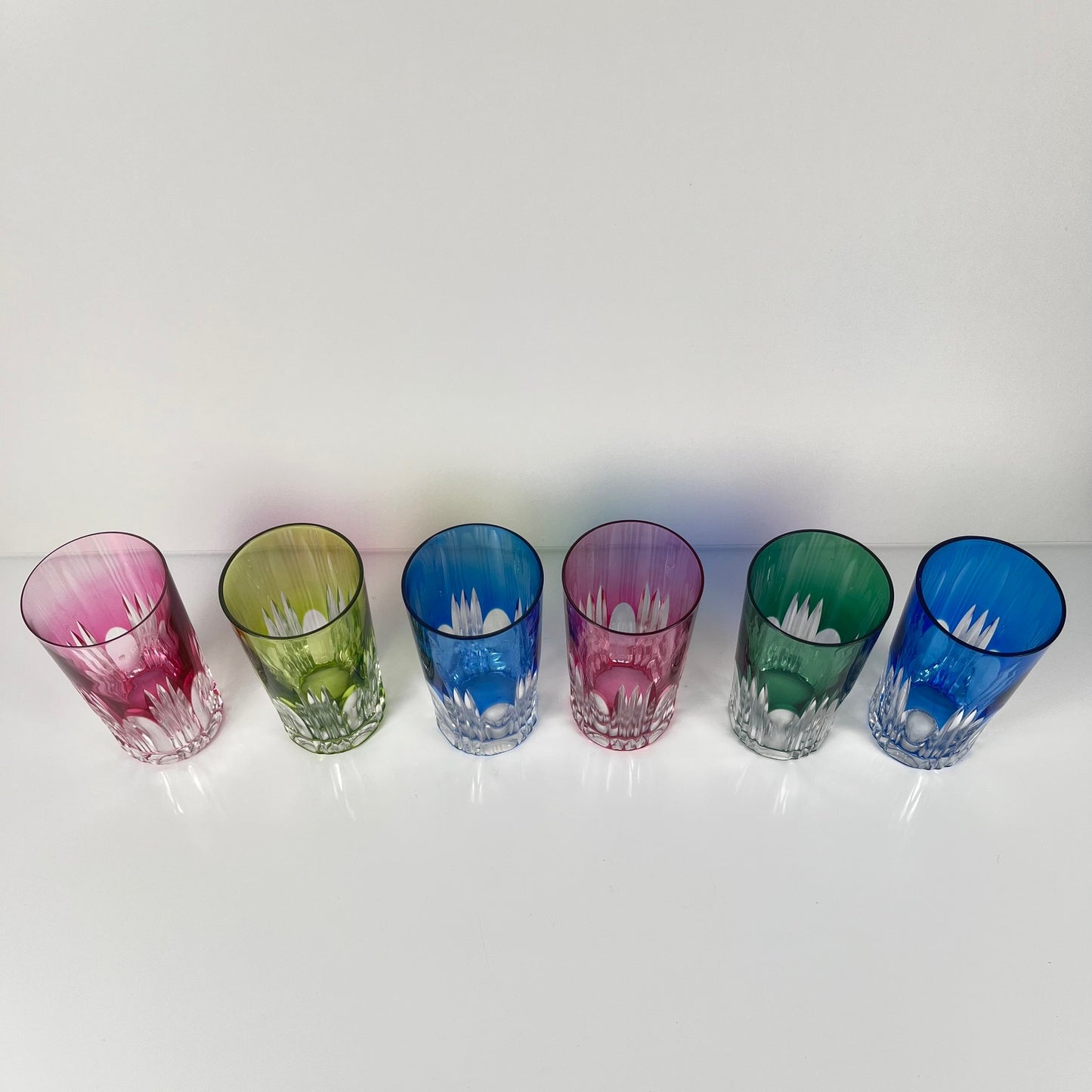 Lot de 6 verres Long drink en cristal doublé coloré , Années 1970, Europe de l'Est