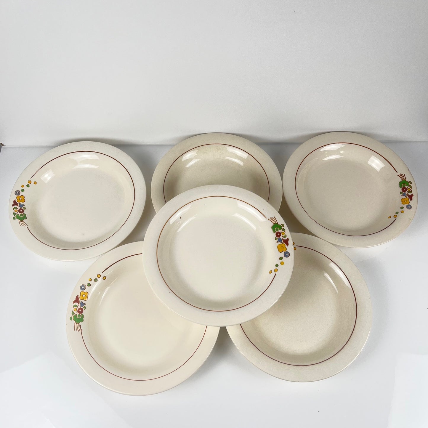 Set de 6 assiettes demi-creuse Longwy , début XXème s. , décor Floral