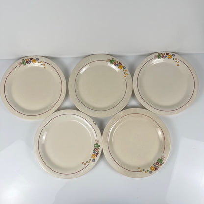 Set de 5 assiettes à dessert Longwy , début XXème s. , décor Floral