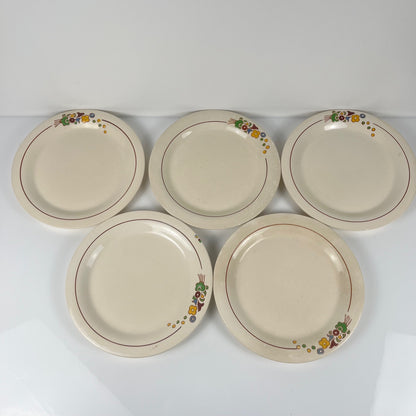 Set de 5 assiettes à dessert Longwy , début XXème s. , décor Floral