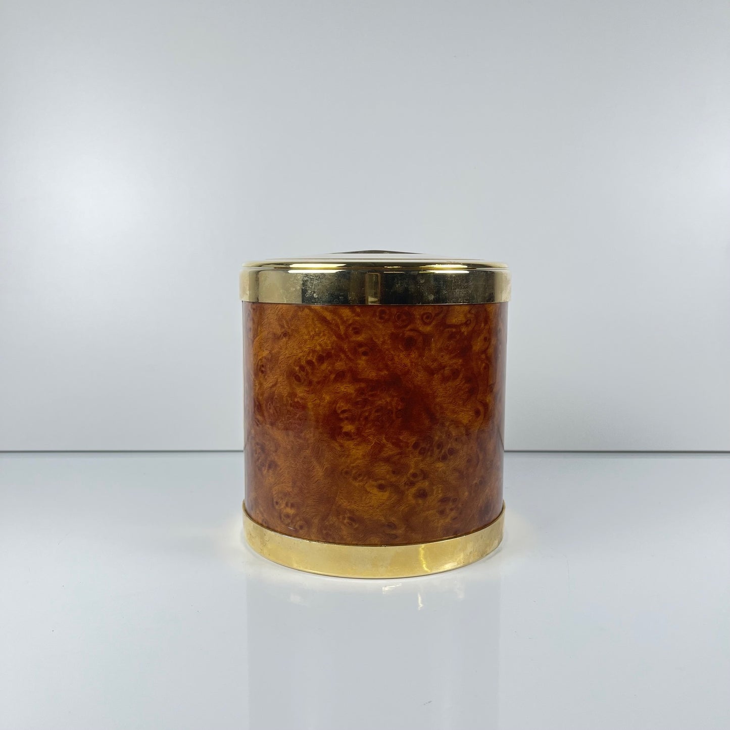 Seau à glaçons vintage en plastique effet loupe – couvercle doré, 1970