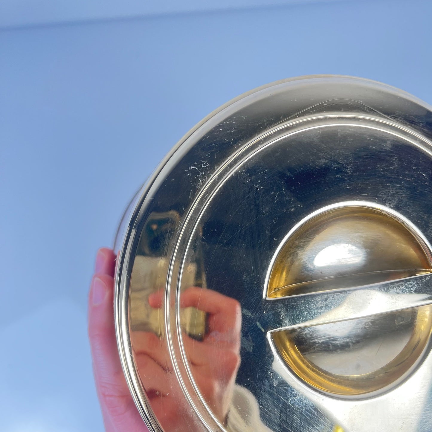 Seau à glaçons vintage en plastique effet loupe – couvercle doré, 1970