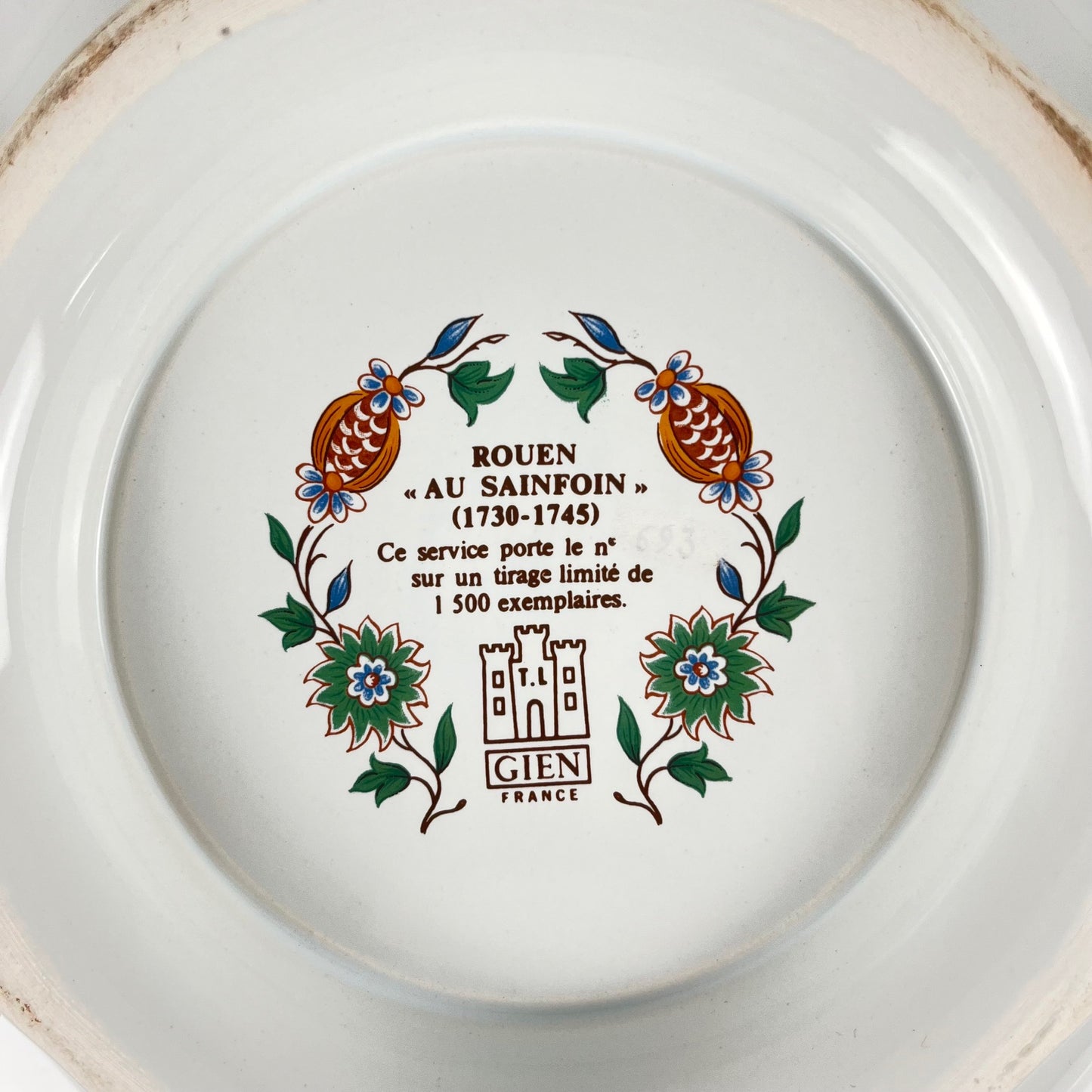 Soupière Gien modèle Rouen Sainfoin, 1990, tirage limité 693/1500