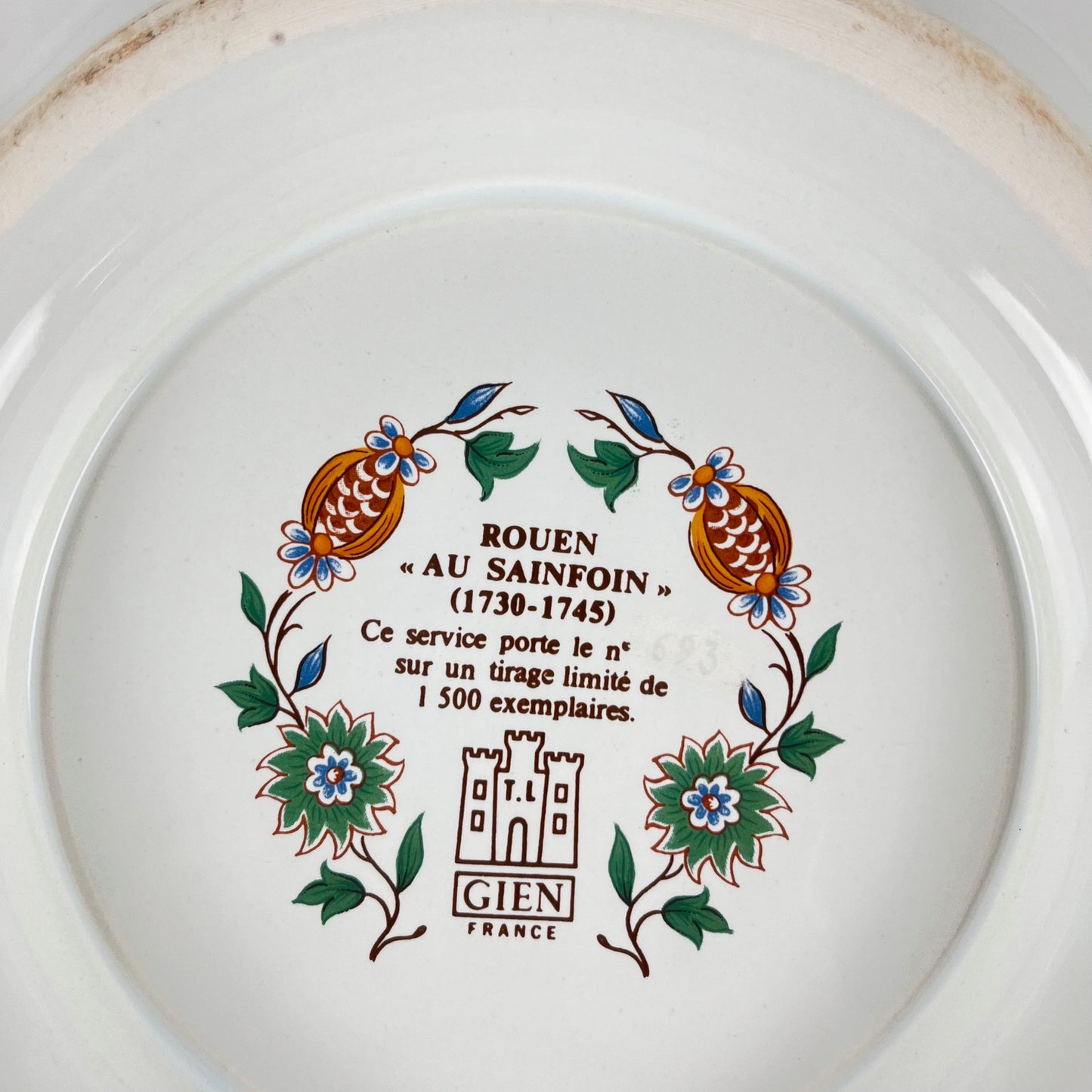 Soupière Gien modèle Rouen Sainfoin, 1990, tirage limité 693/1500