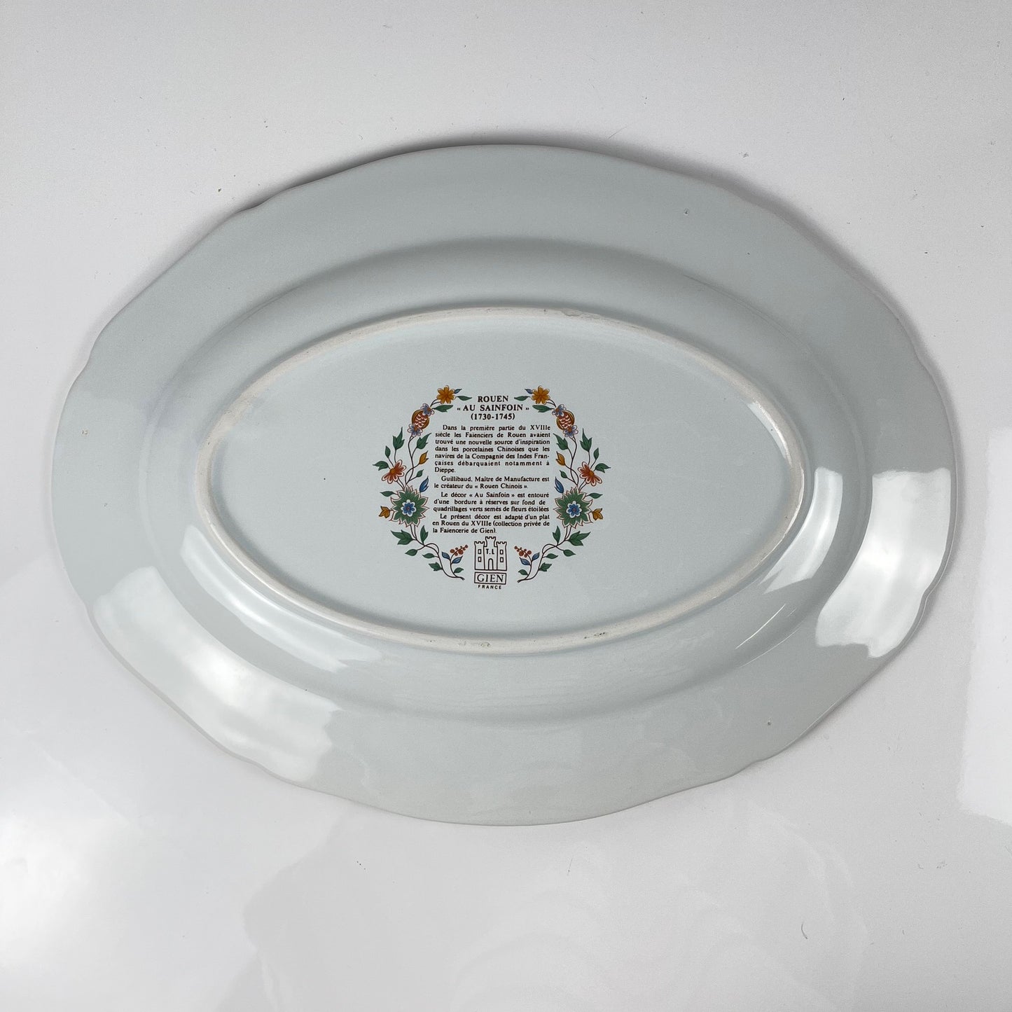 Grand plat ovale Gien modèle Rouen Sainfoin, 1990