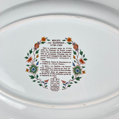 Grand plat ovale Gien modèle Rouen Sainfoin, 1990