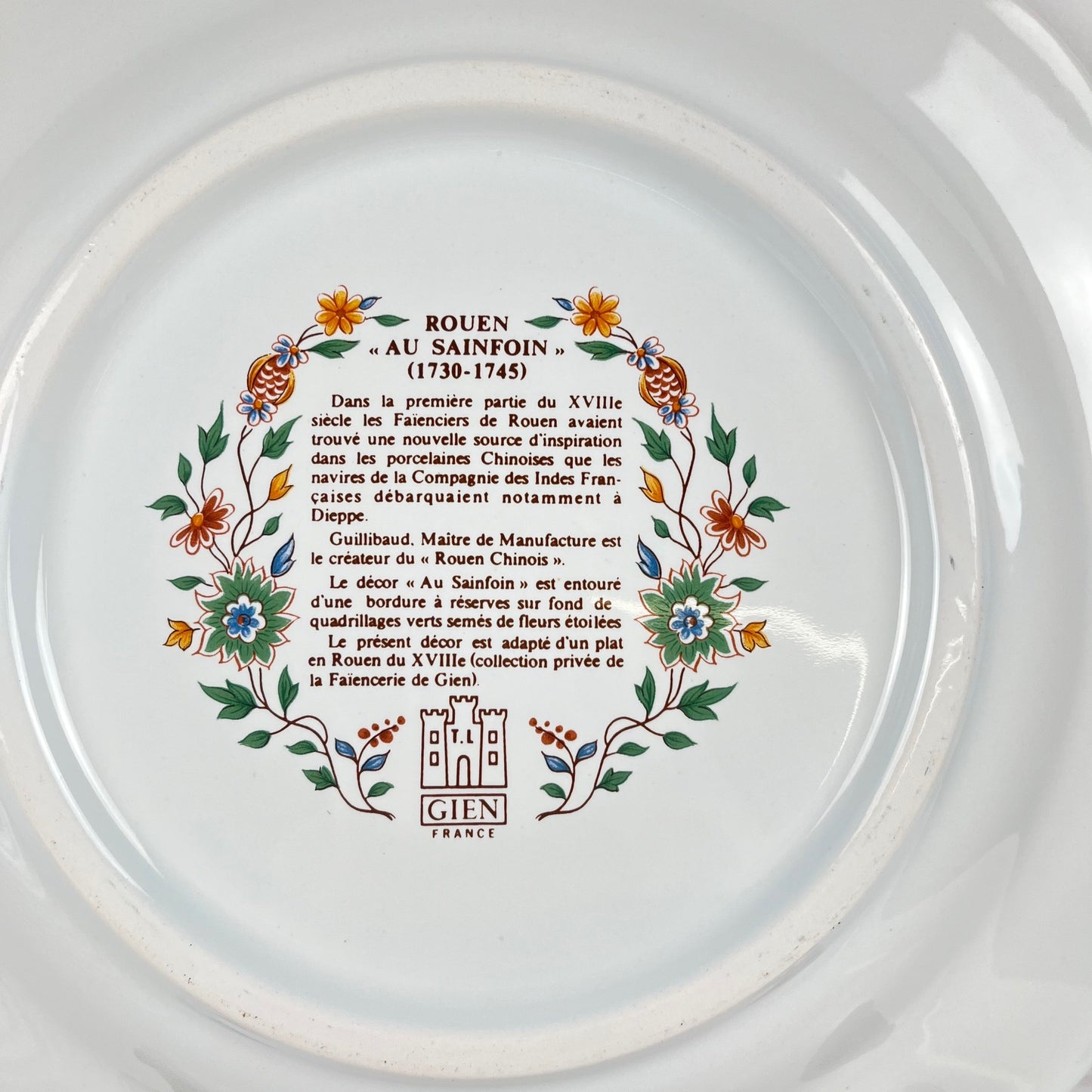 Lot de 8 assiettes plates  Gien modèle Rouen Sainfoin, 1990