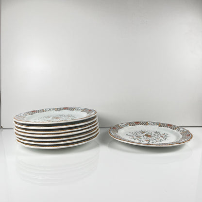 Lot de 8 assiettes plates  Gien modèle Rouen Sainfoin, 1990
