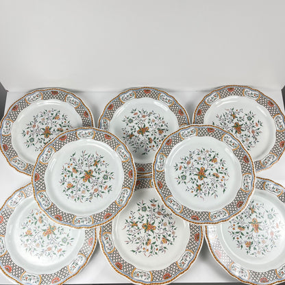 Lot de 8 assiettes plates  Gien modèle Rouen Sainfoin, 1990