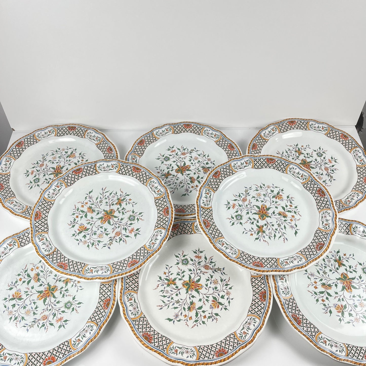 Lot de 8 assiettes plates  Gien modèle Rouen Sainfoin, 1990