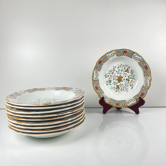 Lot de 10 assiettes creuses  Gien modèle Rouen Sainfoin, 1990