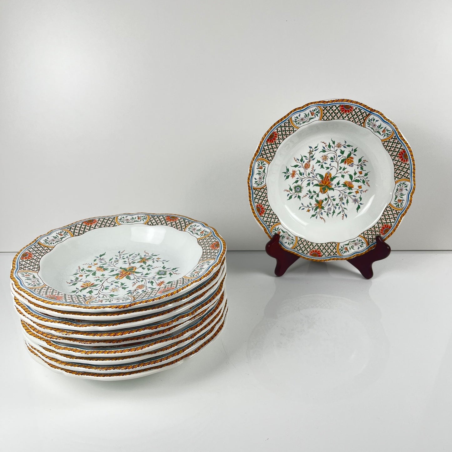 Lot de 10 assiettes creuses  Gien modèle Rouen Sainfoin, 1990