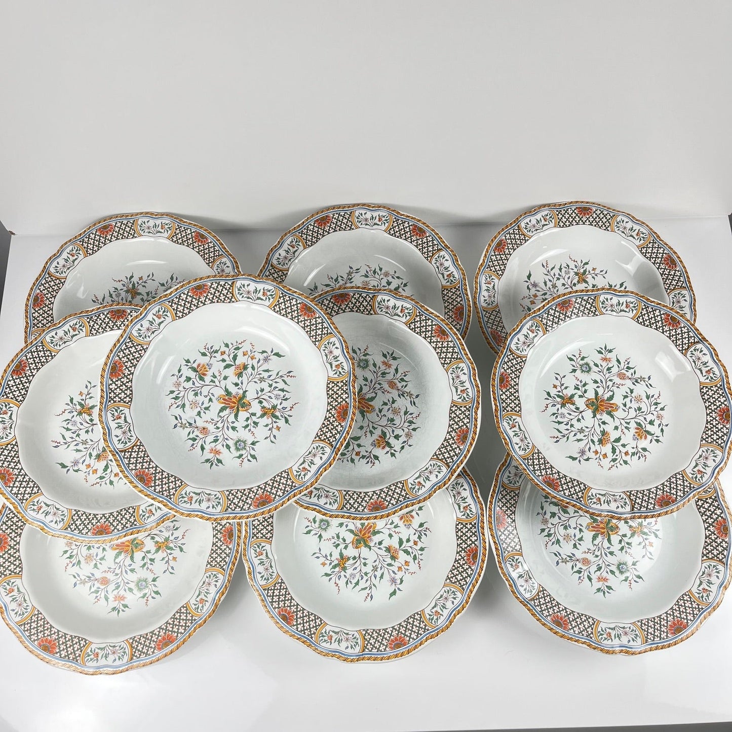 Lot de 10 assiettes creuses  Gien modèle Rouen Sainfoin, 1990