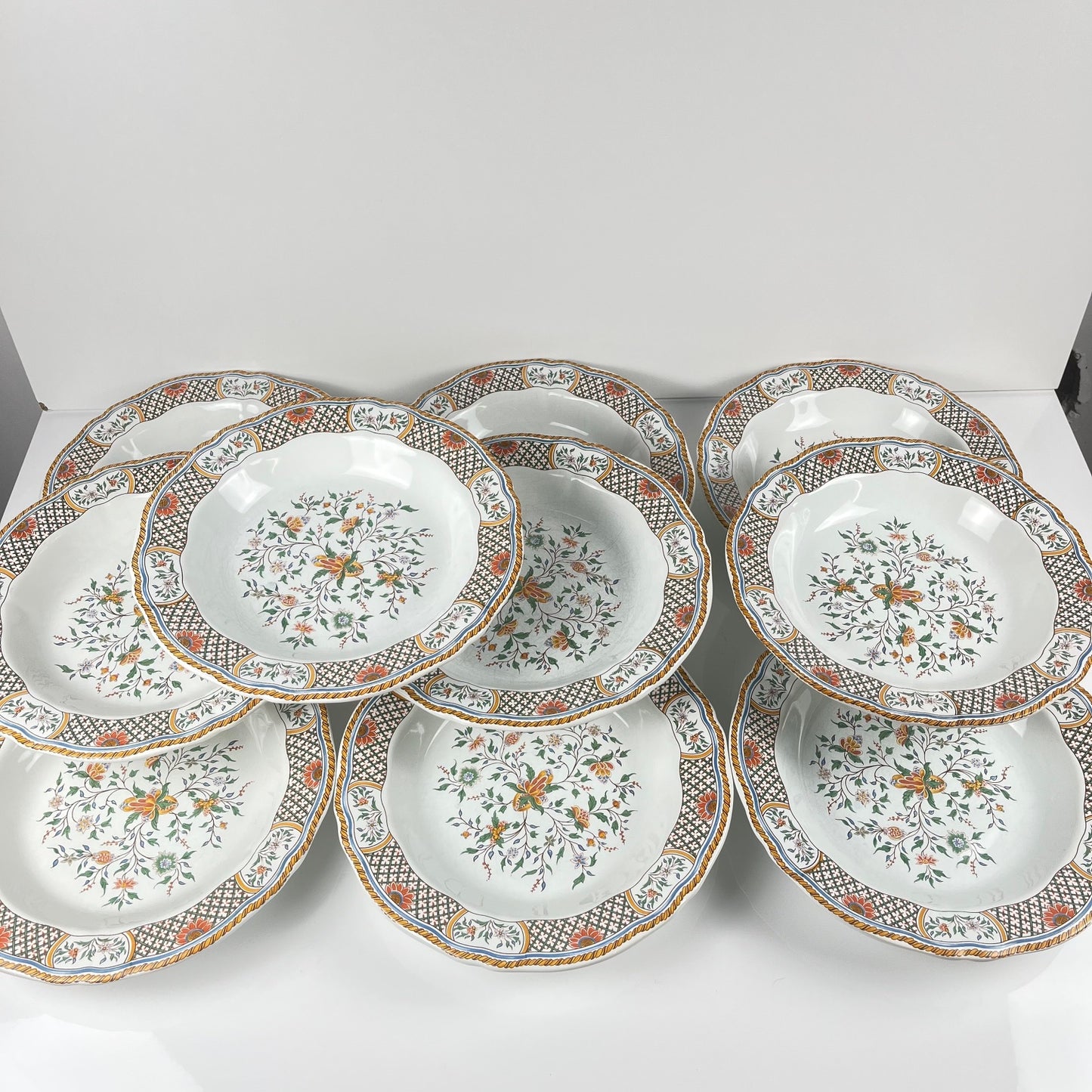 Lot de 10 assiettes creuses  Gien modèle Rouen Sainfoin, 1990