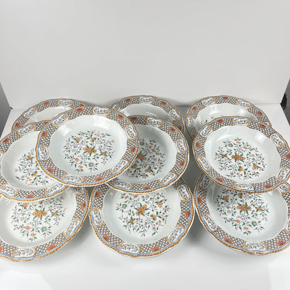 Lot de 10 assiettes creuses  Gien modèle Rouen Sainfoin, 1990