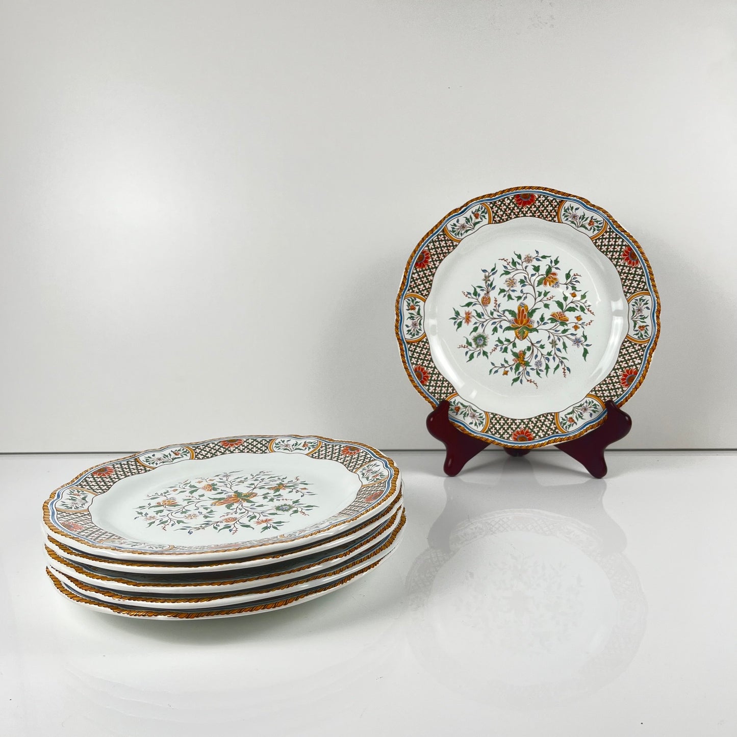 Lot de 6 assiettes à dessert Gien modèle Rouen Sainfoin, 1990