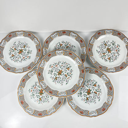 Lot de 6 assiettes à dessert Gien modèle Rouen Sainfoin, 1990
