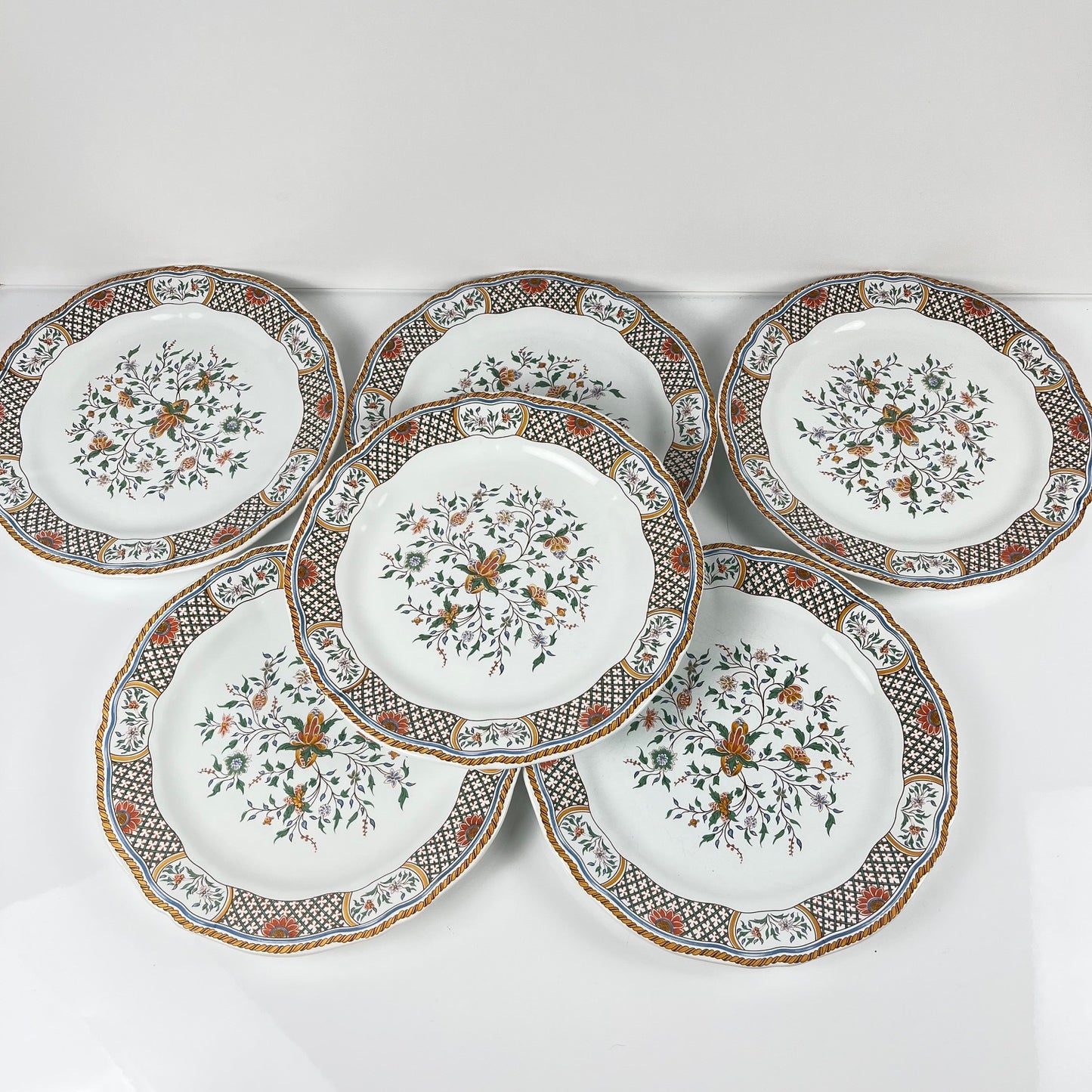 Lot de 6 assiettes à dessert Gien modèle Rouen Sainfoin, 1990