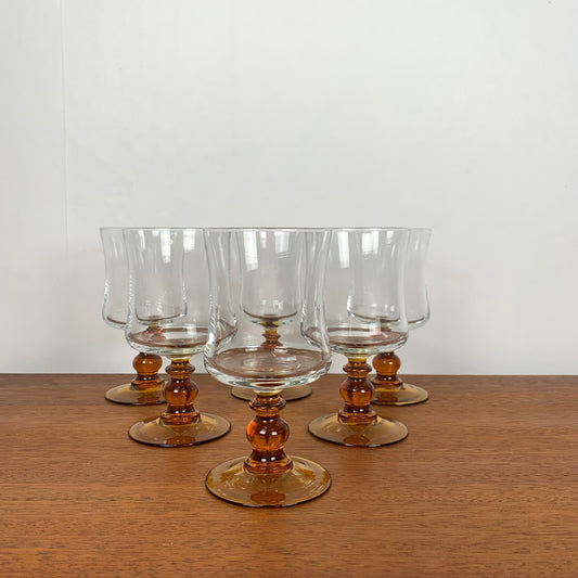 Lot de 6 verres à eau pied ambré