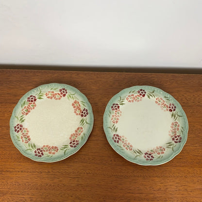 Set of 2 Choisy le roi plates, iron earth, floral motif, late 19th century