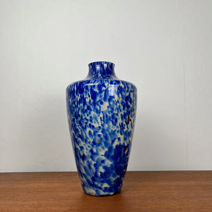 Blown glass vase with cobalt blue and white speckled effect