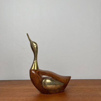 Midcentury modern wooden and brass duck statuette, 1960/70