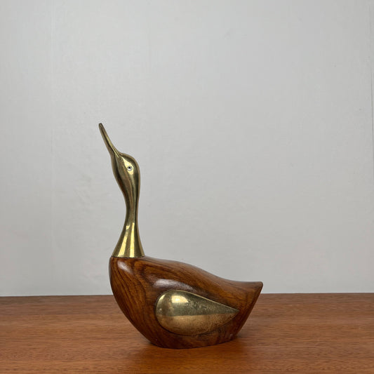 Midcentury modern wooden and brass duck statuette, 1960/70