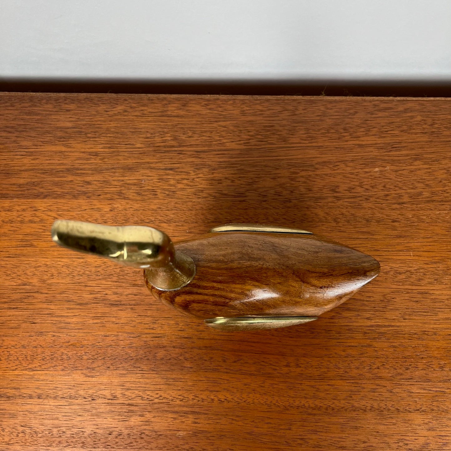 Midcentury modern wooden and brass duck statuette, 1960/70