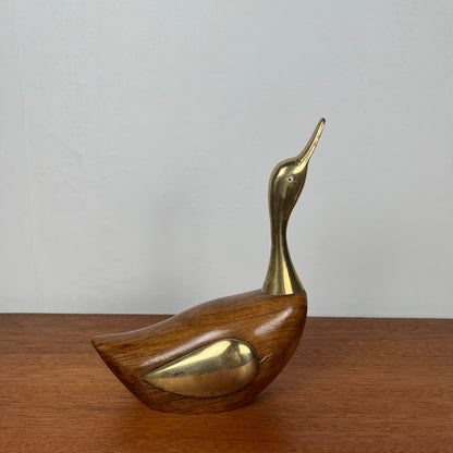 Midcentury modern wooden and brass duck statuette, 1960/70