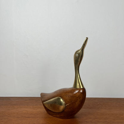 Midcentury modern wooden and brass duck statuette, 1960/70