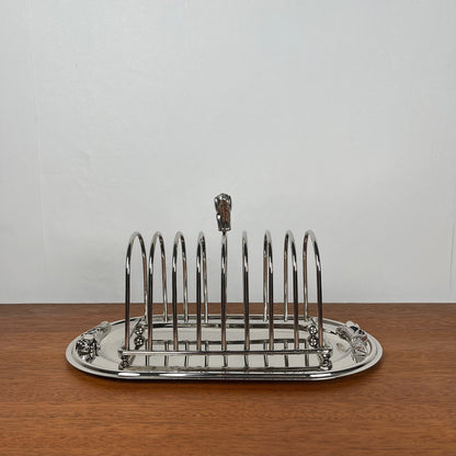 Port toast en métal argenté poignée "tulipes", 1970