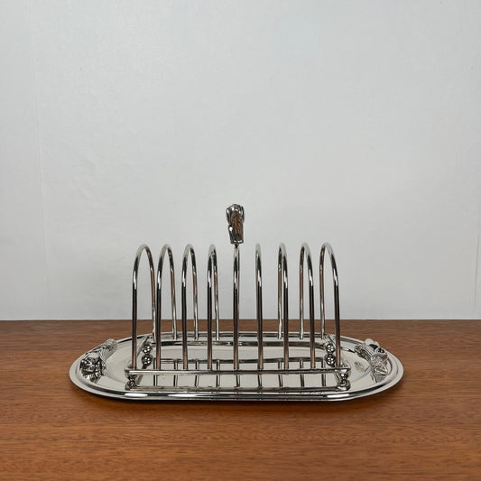 Port toast en métal argenté poignée "tulipes", 1970