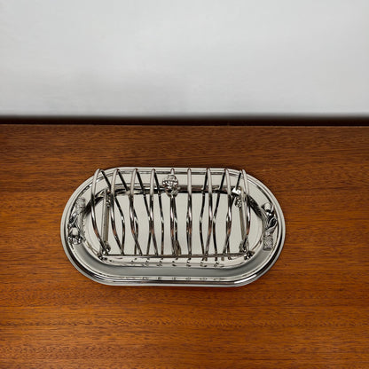 Port toast en métal argenté poignée "tulipes", 1970
