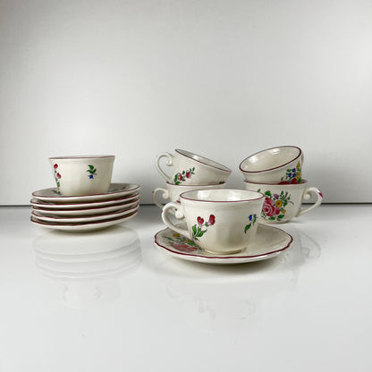 Set of 6 coffee cups with saucers, "Réverbère" pattern by KG Lunéville