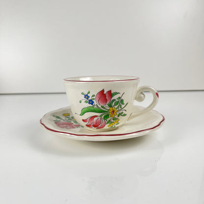 Set of 6 coffee cups with saucers, "Réverbère" pattern by KG Lunéville