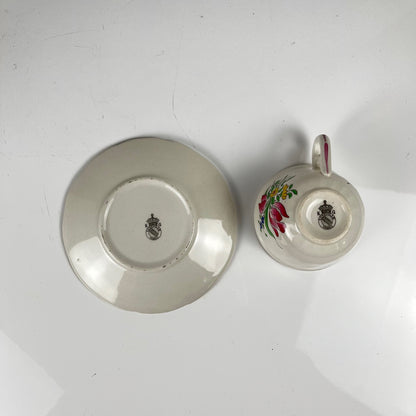 Set of 6 coffee cups with saucers, "Réverbère" pattern by KG Lunéville