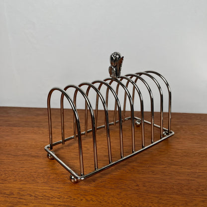 Port toast en métal argenté poignée "tulipes", 1970