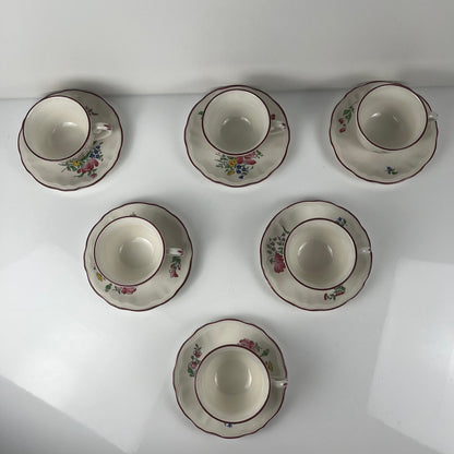 Set of 6 coffee cups with saucers, "Réverbère" pattern by KG Lunéville