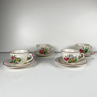 Set of 4 coffee cups with saucers, "Réverbère" pattern by KG Lunéville