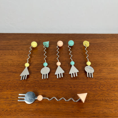 Rare Set de 6 fourchette à dessert Memphis, japon, 1980