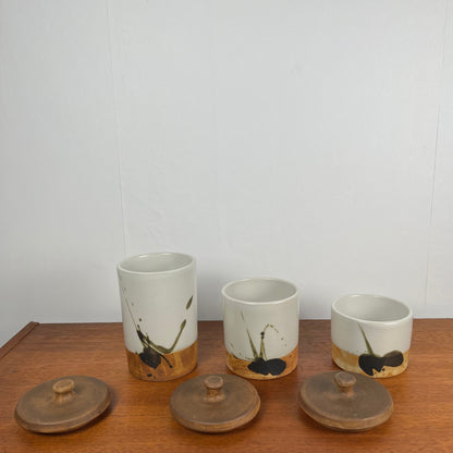 Set of 3 pots with lids "La Colombe", 1950/60