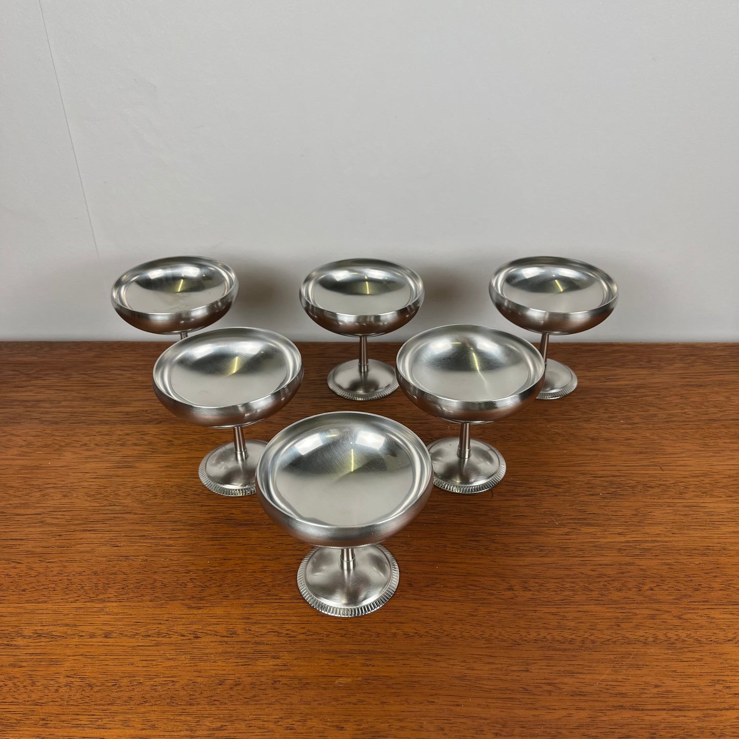 Lot de 6 coupes à glaces en inox, 1970, Létang-Remy