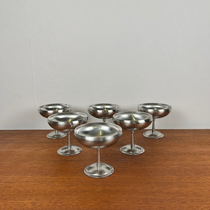 Lot de 6 coupes à glaces en inox, 1970, Létang-Remy