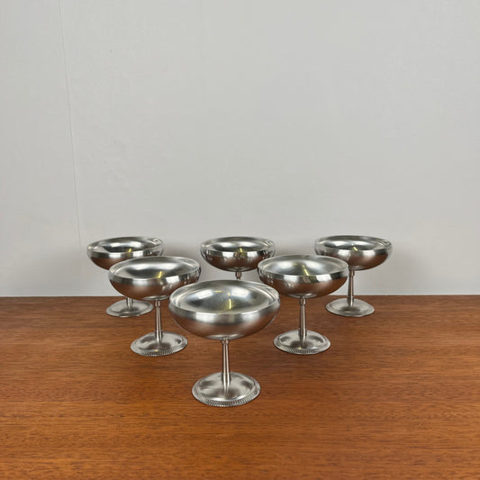 Lot de 6 coupes à glaces en inox, 1970, Létang-Remy
