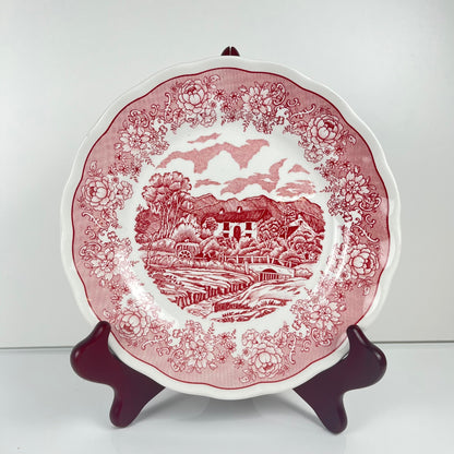 Set of 6 Italian English-style dessert plates, red pattern