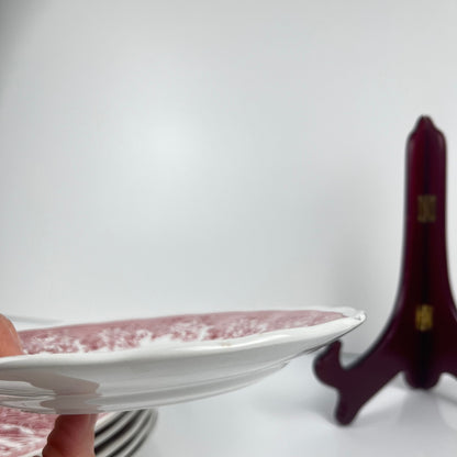 Set of 6 Italian English-style dessert plates, red pattern