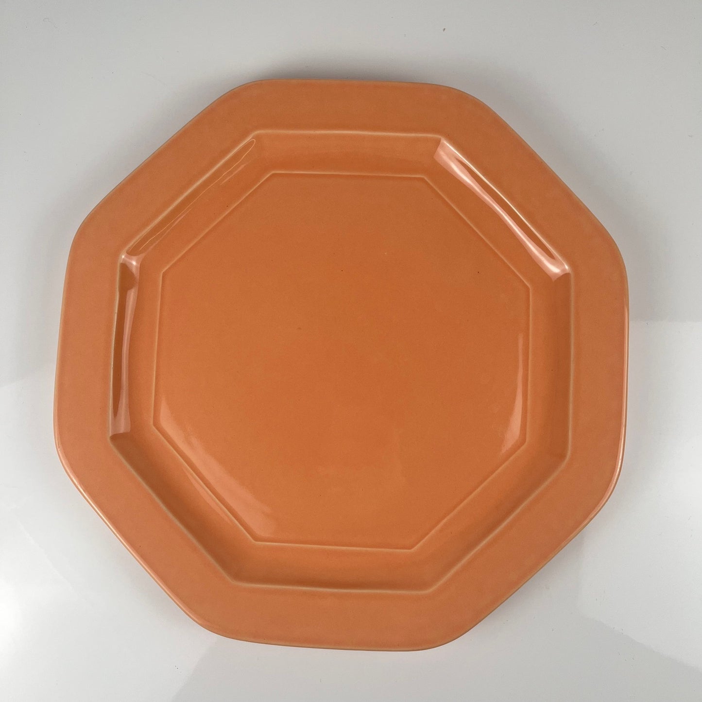 Salmon pink octagonal dish, ironstone, Pagnossin, Italy, 20th century