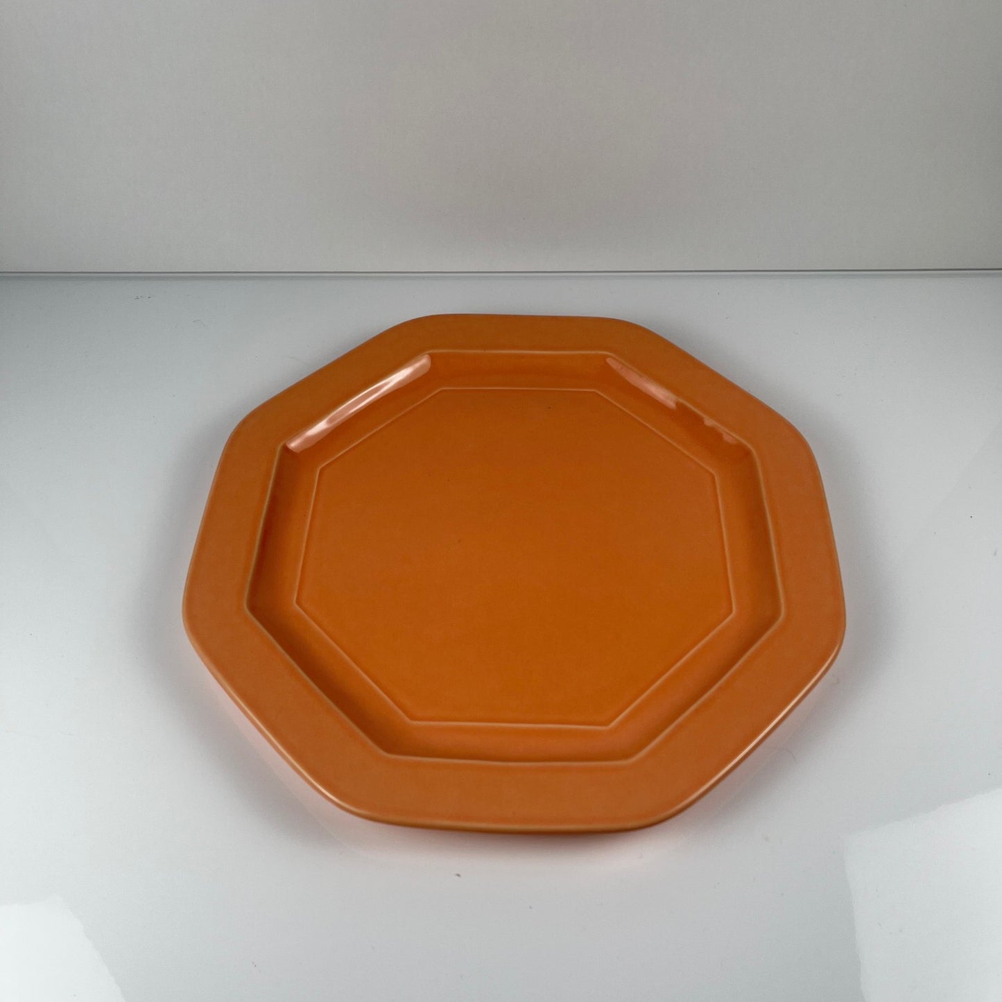 Salmon pink octagonal dish, ironstone, Pagnossin, Italy, 20th century
