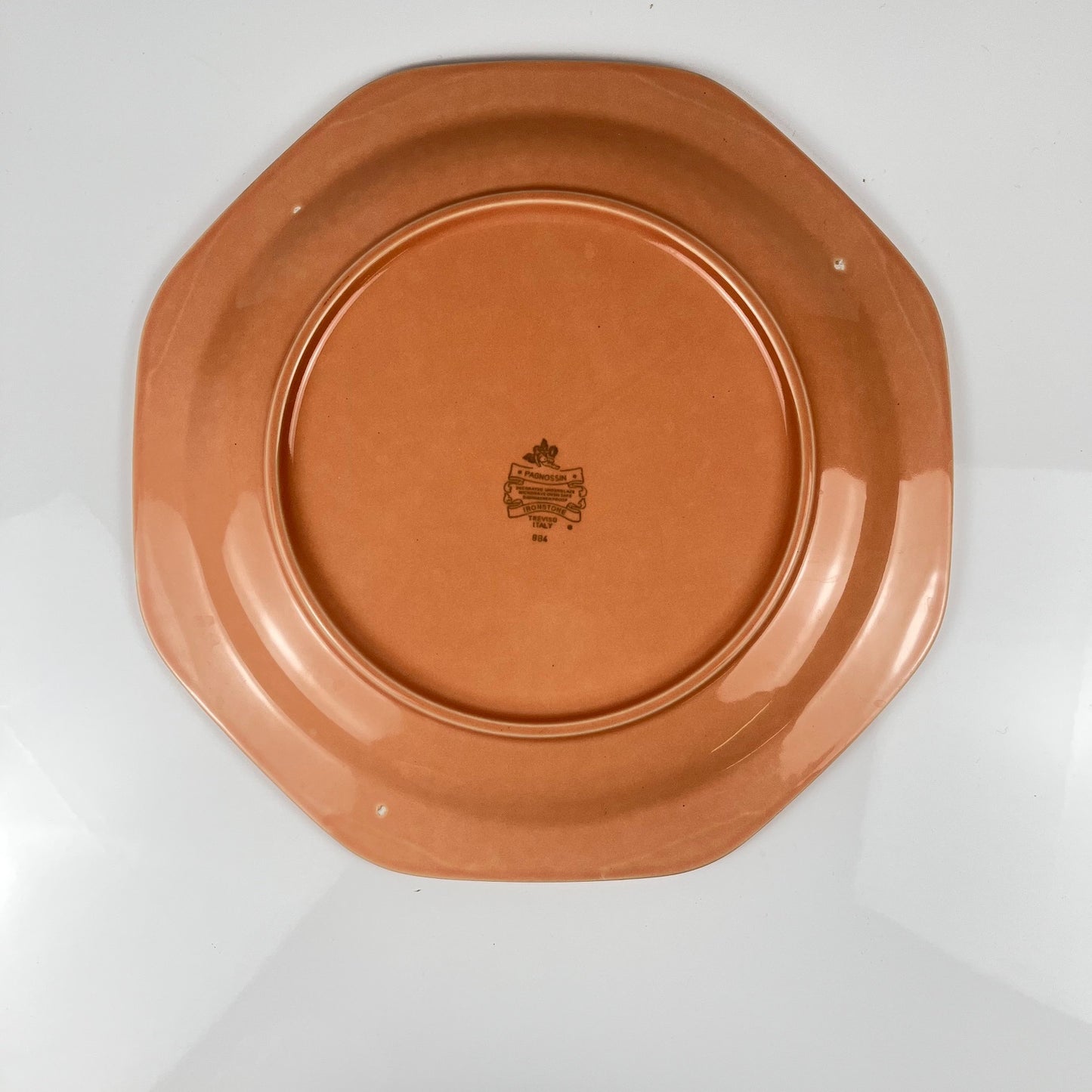 Salmon pink octagonal dish, ironstone, Pagnossin, Italy, 20th century
